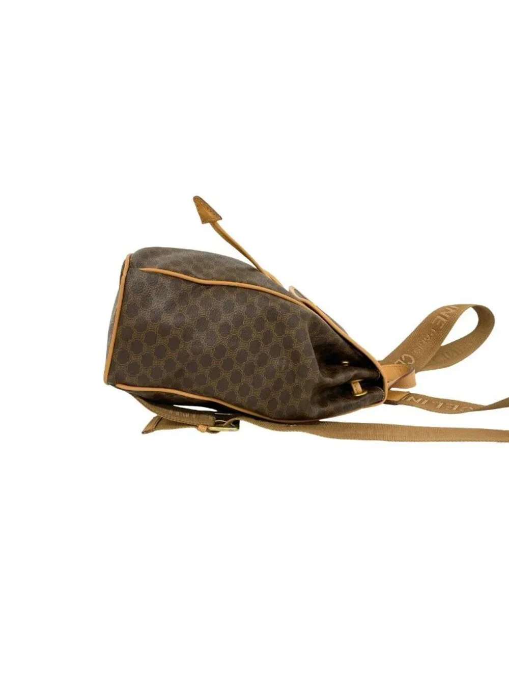 Celine Vintage Macadam Pattern Logo Ring Leather Backpack Brown